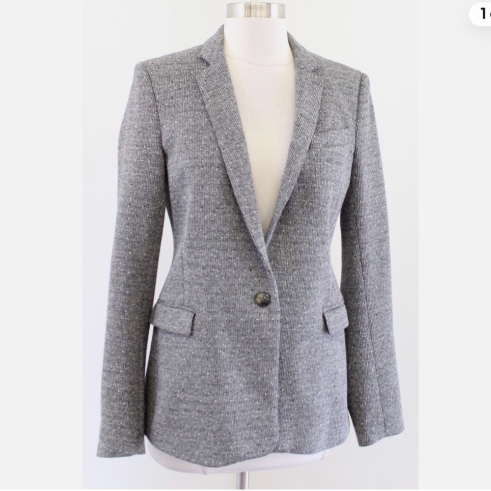 Theory Gray Single-Button Tweed Blazer